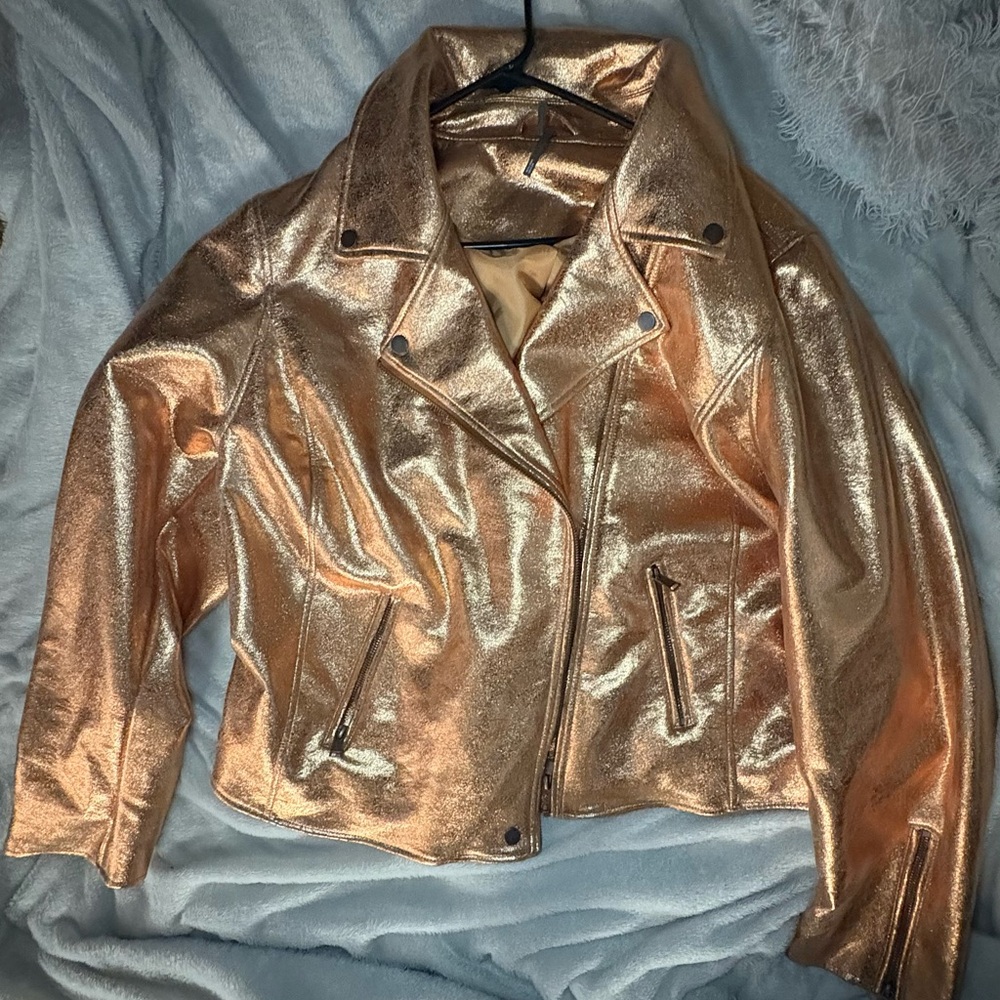 Anthropologie Shimmering Rose Gold Leather Jacket